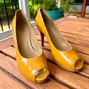 Stuart Weitzman Patent Leather Peep Toe Heels
